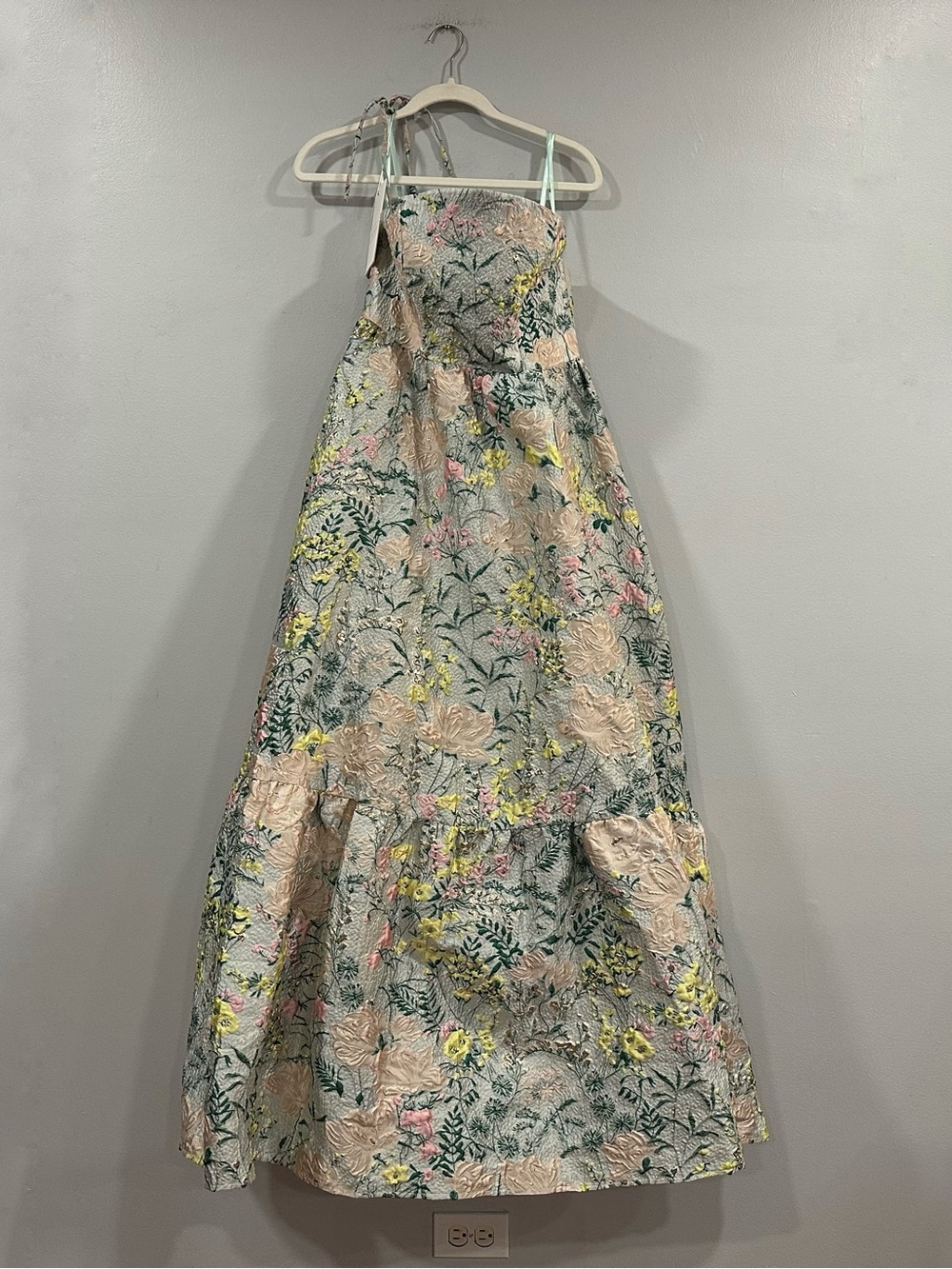 Mac Duggal 11604 Floral Brocade Strapless A-Line Gown Size 4 NWT Pastel Multi